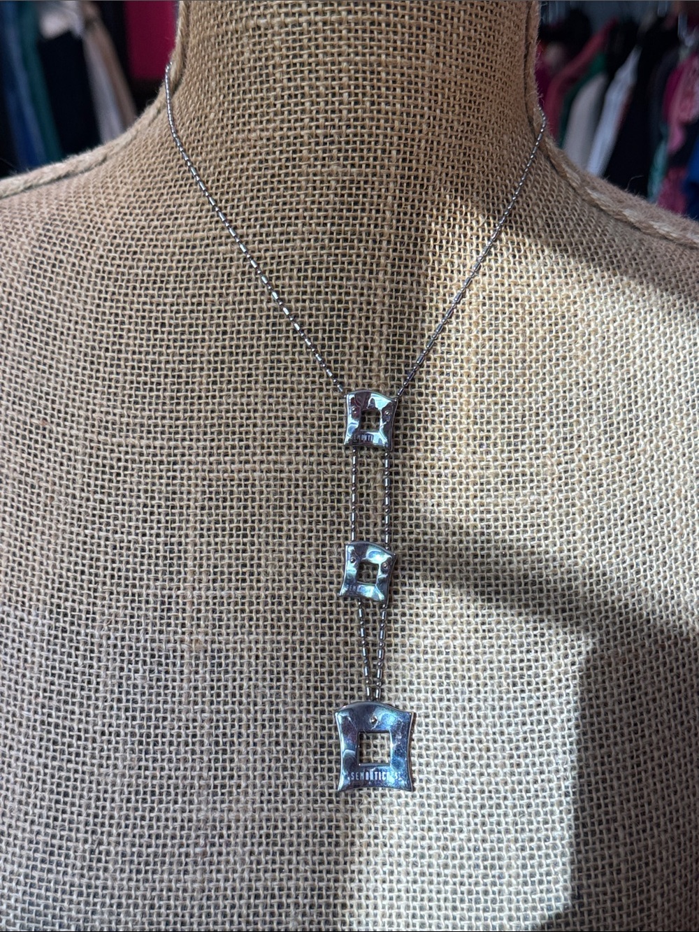 Sterling Silver Triple Geometric Pendant Necklace - Silver